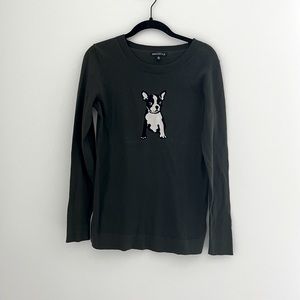 Jcrew forest green long sleeve with cute graphic of dog sweater XS